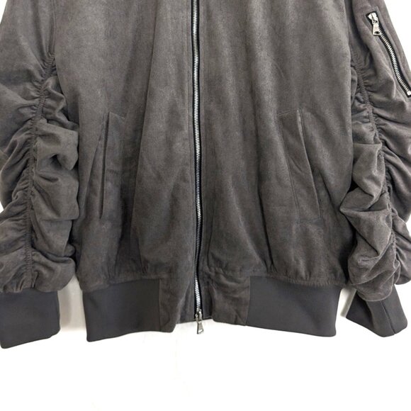 LIFTED ANCHORS Jacket Men's M‎ Gray Suede Bird Bomber Zip Ruched Stretch Sleeves - Picture 6 of 15